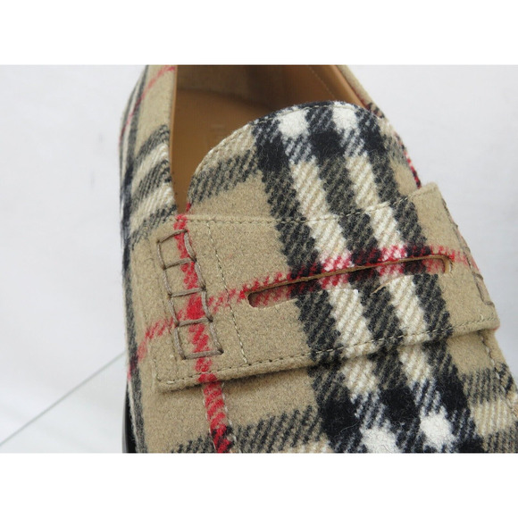 $790 BURBERRY HACKNEY BEIGE CHECK WOOL PENNY LOAFERS 42 US 9 ITALY main image 11